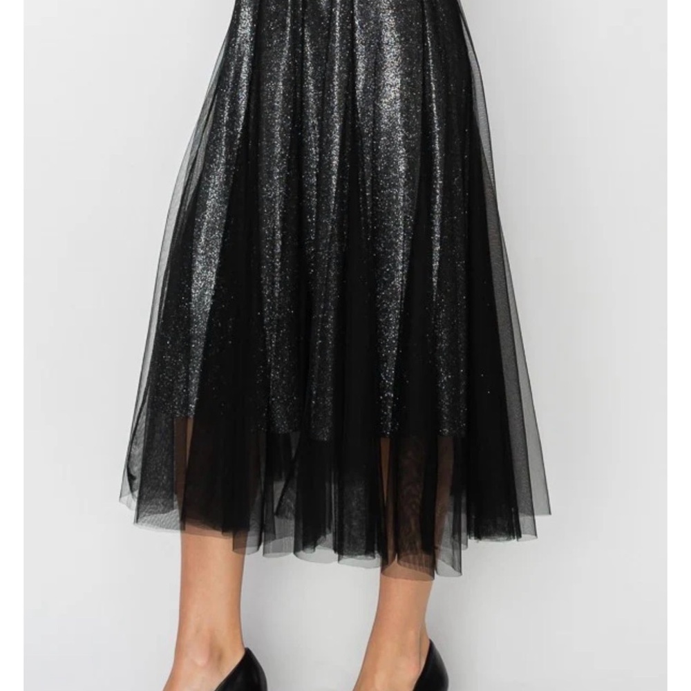 NWT Love Poem Black Tulle Sparkle Lined Elastic Waist Skirt Gothic Witch Women S